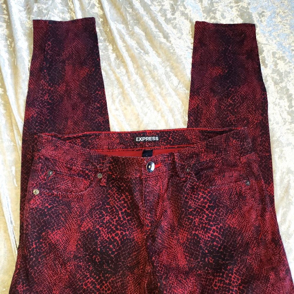 Express red snakeprint jeggings
